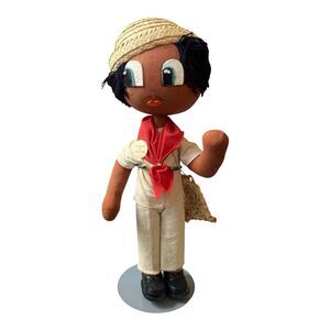 Vintage Colombian Black Folk Art Boy Doll 1970s Unique Collectible 14"